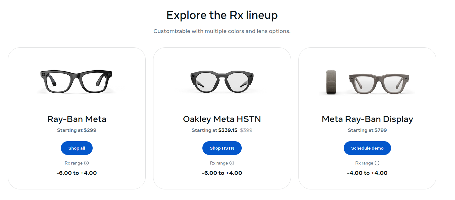 Three pairs of creep goggles that people can use with prescription lenses.
If someone has the disposable income to get stalker goggles with a prescription, they can hopefully afford a new pair of glasses without any stalker surveillance shit built in.